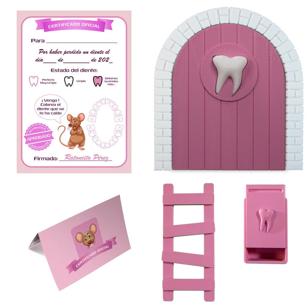 Myfuturshop® Puerta infantil para dejar dientes de leche al Ratoncito Perez. Regalo Original para niño y niña. contiene Caja para los dientes, Escalera y 4 certificados de Diente Limpio. (Azul)