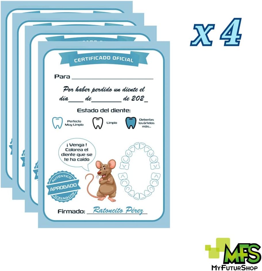 Myfuturshop® Puerta infantil para dejar dientes de leche al Ratoncito Perez. Regalo Original para niño y niña. contiene Caja para los dientes, Escalera y 4 certificados de Diente Limpio. (Azul)