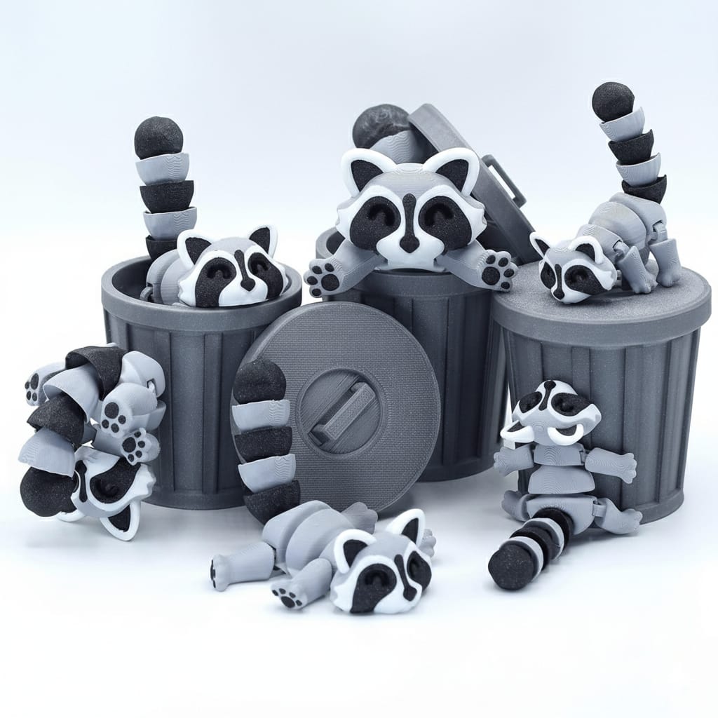 🦝 Mapache articulado en 3D – Figura de la Colección Animalitos de Dientes Mágicos – Ideal para packs de cumpleaños