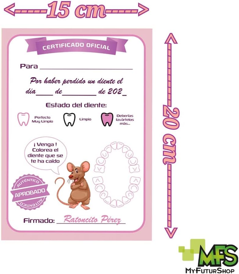 Myfuturshop® Raton Pérez Puerta mágica + Caja para el Diente + Escalera + 4 certificados de Diente Limpio. Regalo Original para niño y niña. (ROSA PASTEL)