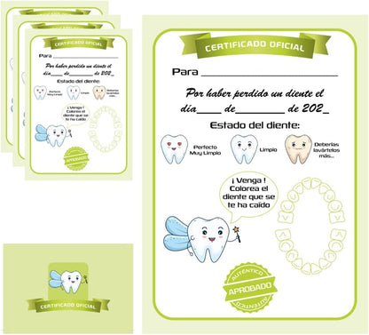 Myfuturshop® Carta HADA DE LOS DIENTES Certificado de diente limpio 10 Unidades. Regalo original para niño y niña. (VERDE)