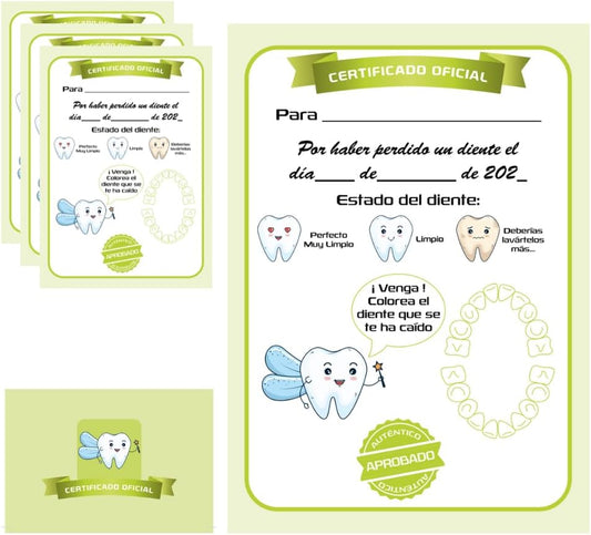 Myfuturshop® Carta HADA DE LOS DIENTES Certificado de diente limpio 10 Unidades. Regalo original para niño y niña. (VERDE)