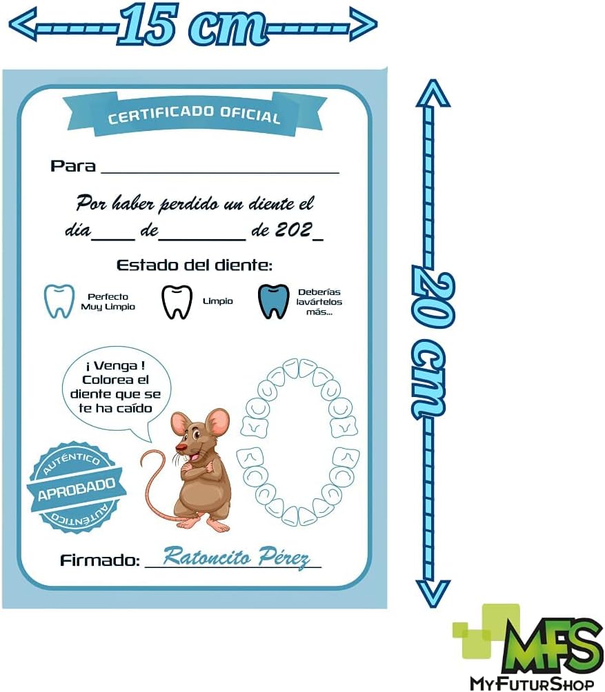 Myfuturshop® Raton Pérez Puerta mágica, Caja para el Diente, Escalera, 4 certificados de Diente Limpio. Regalo Original para niño y niña. Azul