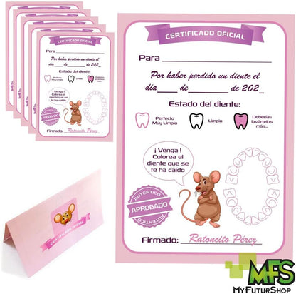 Myfuturshop® Raton Pérez Puerta mágica + Caja para el Diente + Escalera + 4 certificados de Diente Limpio. Regalo Original para niño y niña. (ROSA PASTEL)