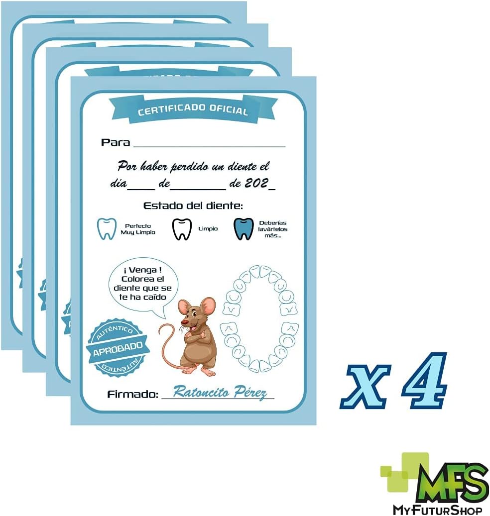 Myfuturshop® Raton Pérez Puerta mágica, Caja para el Diente, Escalera, 4 certificados de Diente Limpio. Regalo Original para niño y niña. Azul
