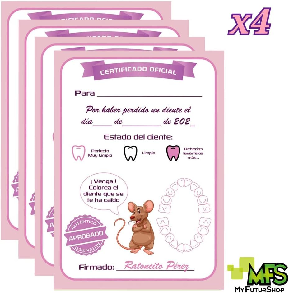 Myfuturshop® Raton Pérez Puerta mágica + Caja para el Diente + Escalera + 4 certificados de Diente Limpio. Regalo Original para niño y niña. (ROSA PASTEL)