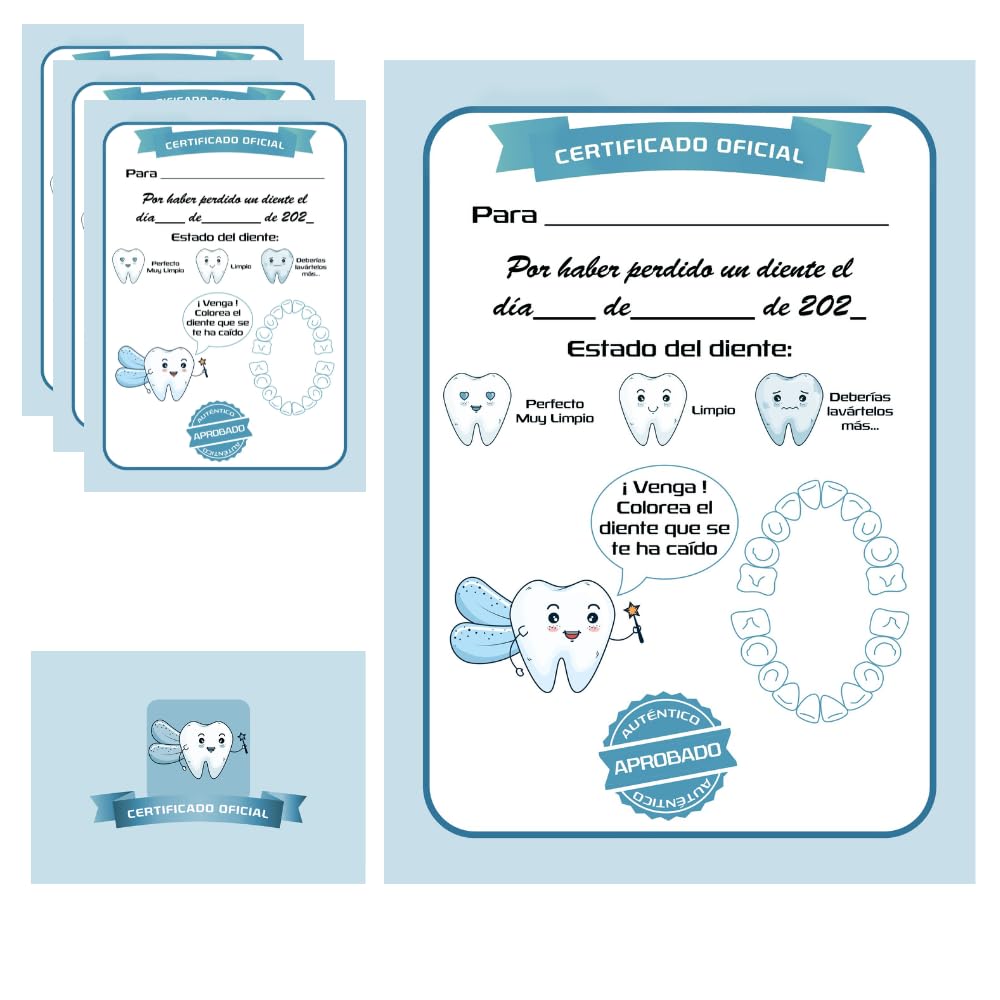 Myfuturshop® Carta HADA DE LOS DIENTES Certificado de diente limpio 10 Unidades. Regalo original para niño y niña. (VERDE)