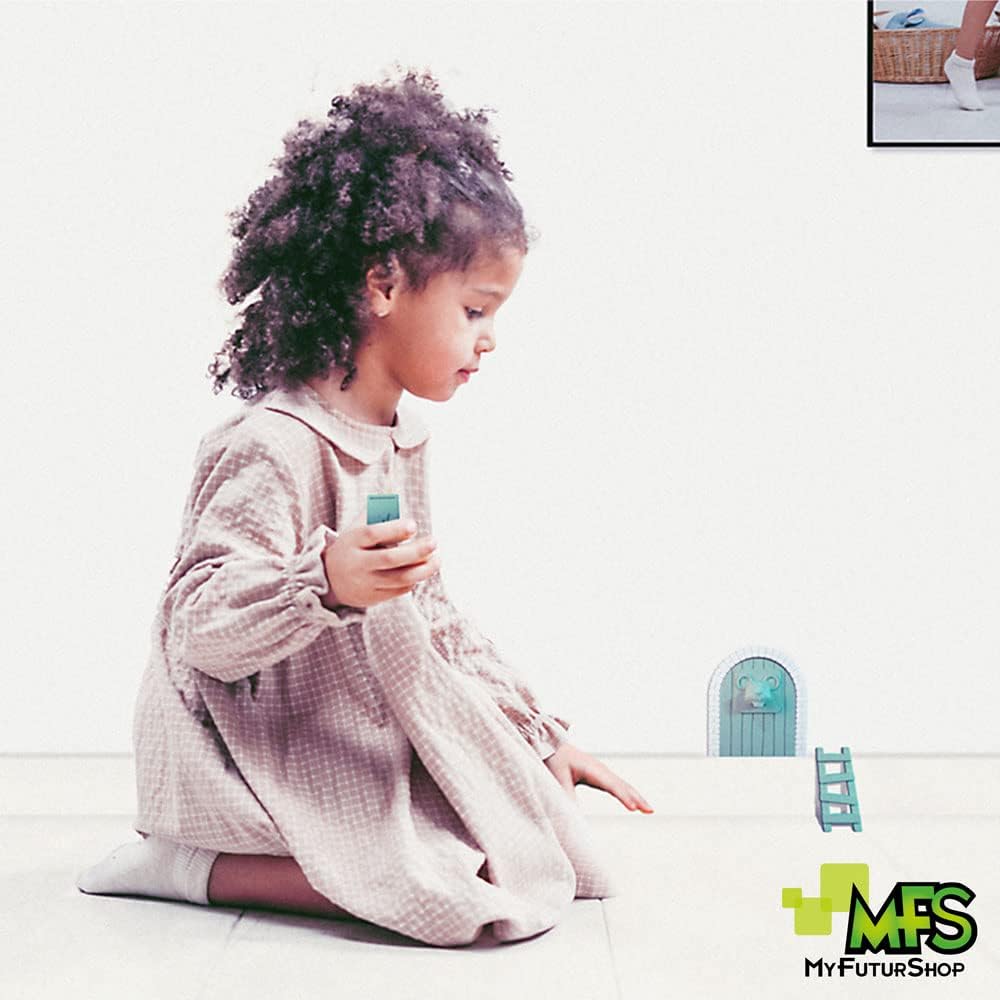 Myfuturshop® Puerta infantil para dejar dientes de leche al Ratoncito Perez. Regalo Original para niño y niña. contiene Caja para los dientes, Escalera y 4 certificados de Diente Limpio. (Azul)