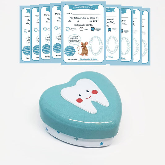 Myfuturshop® Caja dientes de leche + Cartas ratoncito Pérez. Una caja guarda dientes + 10 Certificados de diente limpio. Regalo original para niño y niña. (ROSA)